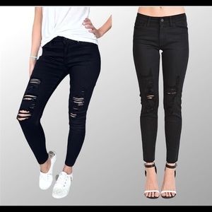 Kancan Black Destroyed Denim Ankle Skinny Jeans